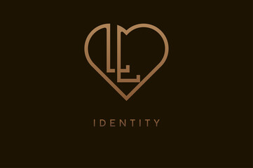 Abstract initials L and L logo, gold colour line style heart and letter combination, usable for brand, card and invitation, logo design template element,vector illustration