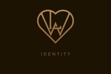 Abstract initials L and W logo, gold colour line style heart and letter combination, usable for brand, card and invitation, logo design template element,vector illustration