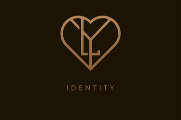 Abstract initials L and Y logo, gold colour line style heart and letter combination, usable for brand, card and invitation, logo design template element,vector illustration