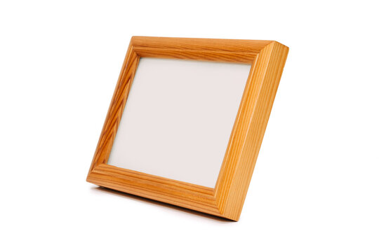 Wood photo frame sideway. Empty framework template on a white background.