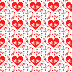 Fototapeta na wymiar Pattern with birds and a stylized heart. Festive illustration for Valentines Day. Vector illustration. For packaging, textiles, scrapbooking and decoration.