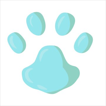 A cat or dog paw print filled with patterns. Animal footprint. Accessories for pets. An element from a set of doodles drawn by hand. Isolated illustration on a white background.