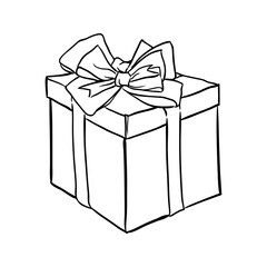 Gift box with a bow. Isolated on a white background. Hand-drawn vector illustration.