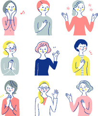 笑顔の中高年女性9人　セット