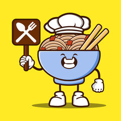 cute chef noodles cartoon mascot character