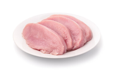 Fresh raw turkey meat fillet on ceramic plate