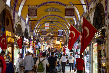 Istanbul, Turkey - September 2020: Grand Bazaar in Istanbul as one of the largest and oldest covered markets in the world