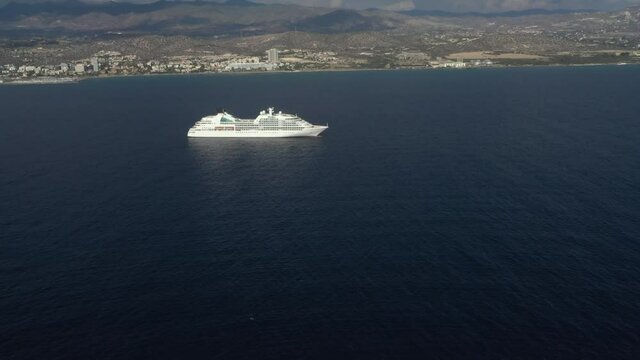 Empty Cruise Ships are staying near the coast of Cyprus. Cruise Ships Parking.