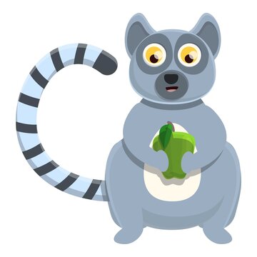 Lemur with apple icon. Cartoon of lemur with apple vector icon for web design isolated on white background