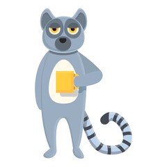 Lemur with tea mug icon. Cartoon of lemur with tea mug vector icon for web design isolated on white background