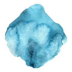 Isolated light blue watercolor paint rhombus blob on the white paper background. Design template, element