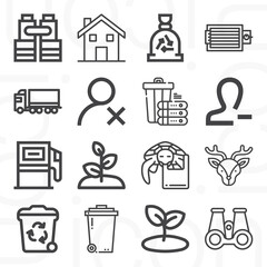 16 pack of trash  lineal web icons set