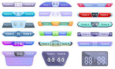 Scoreboard icons set. Cartoon set of scoreboard vector icons for web design