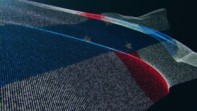 3d render. Netherlands Antilles digital flag with binary code texture flies in the wind. Seamless loop.