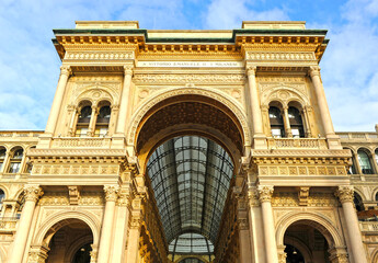 Fototapeta na wymiar Gallery - Galleria Vittorio Emanuele II in Milan, Lombardy, Italy. Built between 1865 and 1877, it is an active shopping center for major fashion brands.