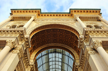 Gallery - Galleria Vittorio Emanuele II in Milan, Lombardy, Italy. Built between 1865 and 1877, it is an active shopping center for major fashion brands.