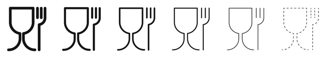 Food grade plastic. Set of vector signs with different line thickness.