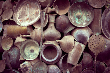 Many old metal dishes in Doha, Qatar