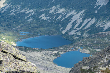 Spectacular view of blue lake in mountain valley