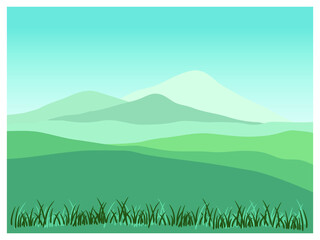 Simple green mountain and meadow illustration. Abstract background landscape vector illustration.