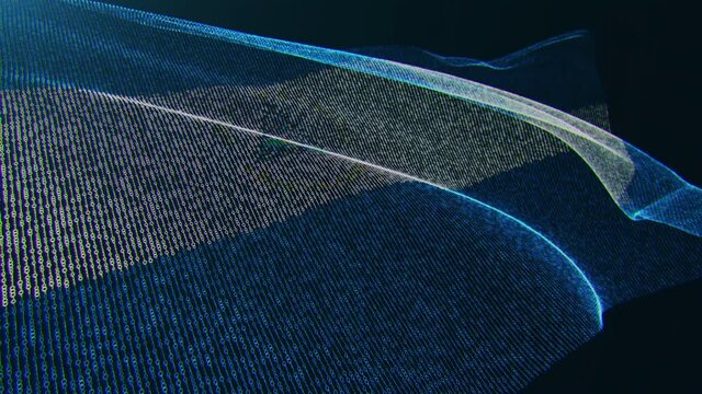 3d render. Nicaragua digital flag with binary code texture flies in the wind. Seamless loop.