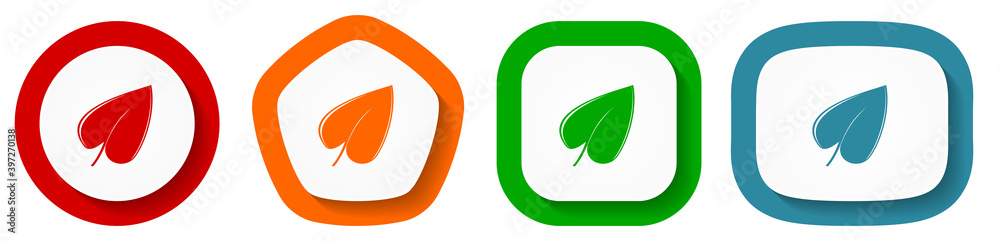 Aufkleber Leaf vector icon set, flat design vector illustration in 4 colors options for webdesign and mobile applications