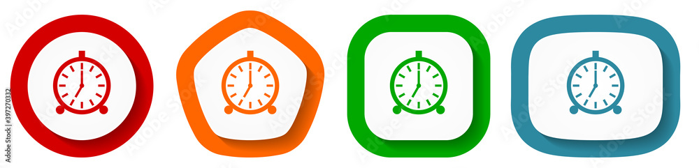 Poster Alarm vector icon set, flat design vector illustration in 4 colors options for webdesign and mobile applications