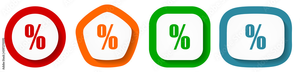 Aufkleber percent, sale vector icon set, flat design vector illustration in 4 colors options for webdesign and