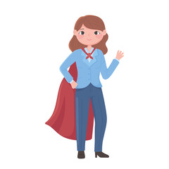 superwoman in formal office suit and cloak