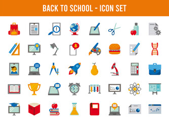 bundle of fourty back to school set icons with lettering