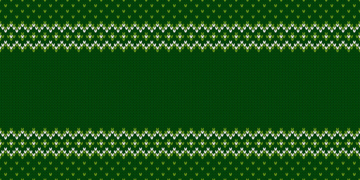 Ugly Christmas Sweater Party. Wide background. Knitwear texture. Template with empty place for text. Traditional seasonal seamless pattern for holiday design. Winter knitted wool vector illustration.