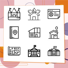 Simple set of 9 icons related to residence