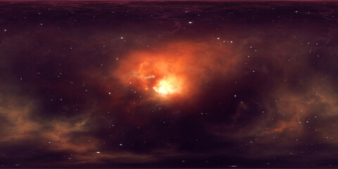 360 Grad gleichrechteckiger Projektionsraumhintergrund mit Nebel und Sternen, Umgebungskarte. Sphärisches HDRI-Panorama