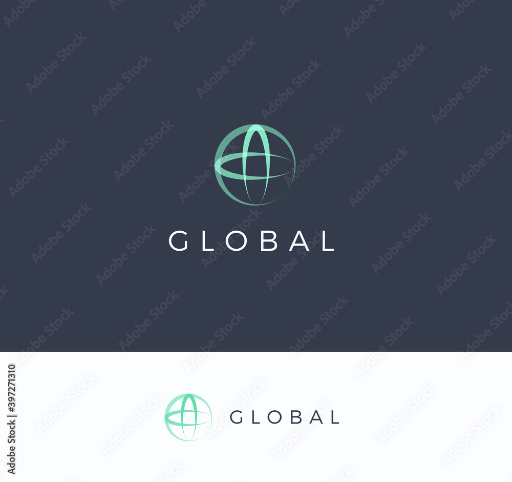 Aufkleber Round sphere with cross vector logo concept. Global universal technology isolated icon on dark background. Network abstract sign for business and developing startup