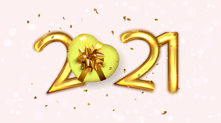 Obraz na płótnie Canvas Happy New 2021 Year. Poster, banner, flyer template with 3D realistic text