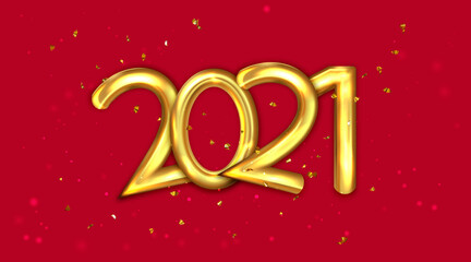 Happy New 2021 Year. Poster, banner, flyer template with 3D realistic text