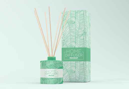 Glass Diffuser Bottle with Paper Box Mockup