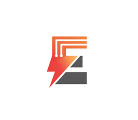 E Electric Power Alphabet Logo Design Concept