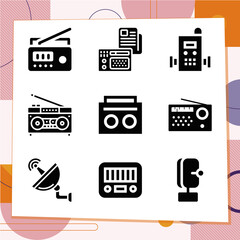 Simple set of 9 icons related to wireless telegraph