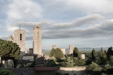 Fototapeta na wymiar Cloudy day in San Gimignano, Italy, old town