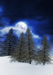 Fototapeta na wymiar 3d Moonlit winter mountain landscape