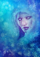 3d woman with snowflakes