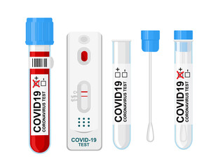 COVID-19 test set, rapid blood sample test, test tube and swab test for COVID-19 test. - obrazy, fototapety, plakaty