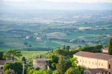 Obraz premium A Tuscan landscape in San Gimignano, Italy