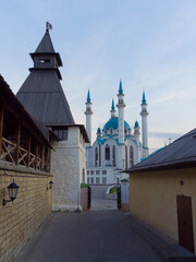 ancient Kazan Kremlin and Kul Sharif mosque in the early summer morning