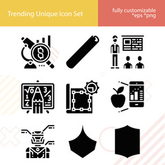Simple set of abstract thought related filled icons.