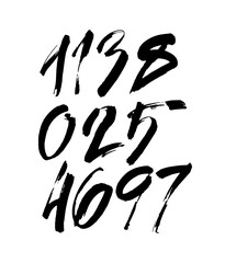 set of calligraphic acrylic or ink numbers. ABC for your design, brush lettering on a white background