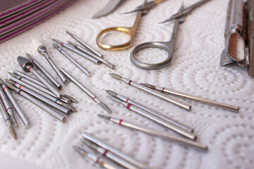 Nail accessories. Manicure tools. Metal objects for working with nails.