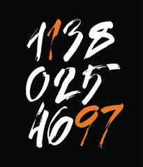 vector set of calligraphic acrylic or ink numbers. ABC for your design, brush lettering on a black background