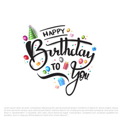 happy birthday typography black color vector design with birthday party element isolated on white background can be use for background, poster and template